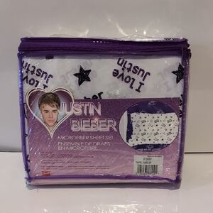 Justin Bieber Purple and White Microfiber Sheet Set